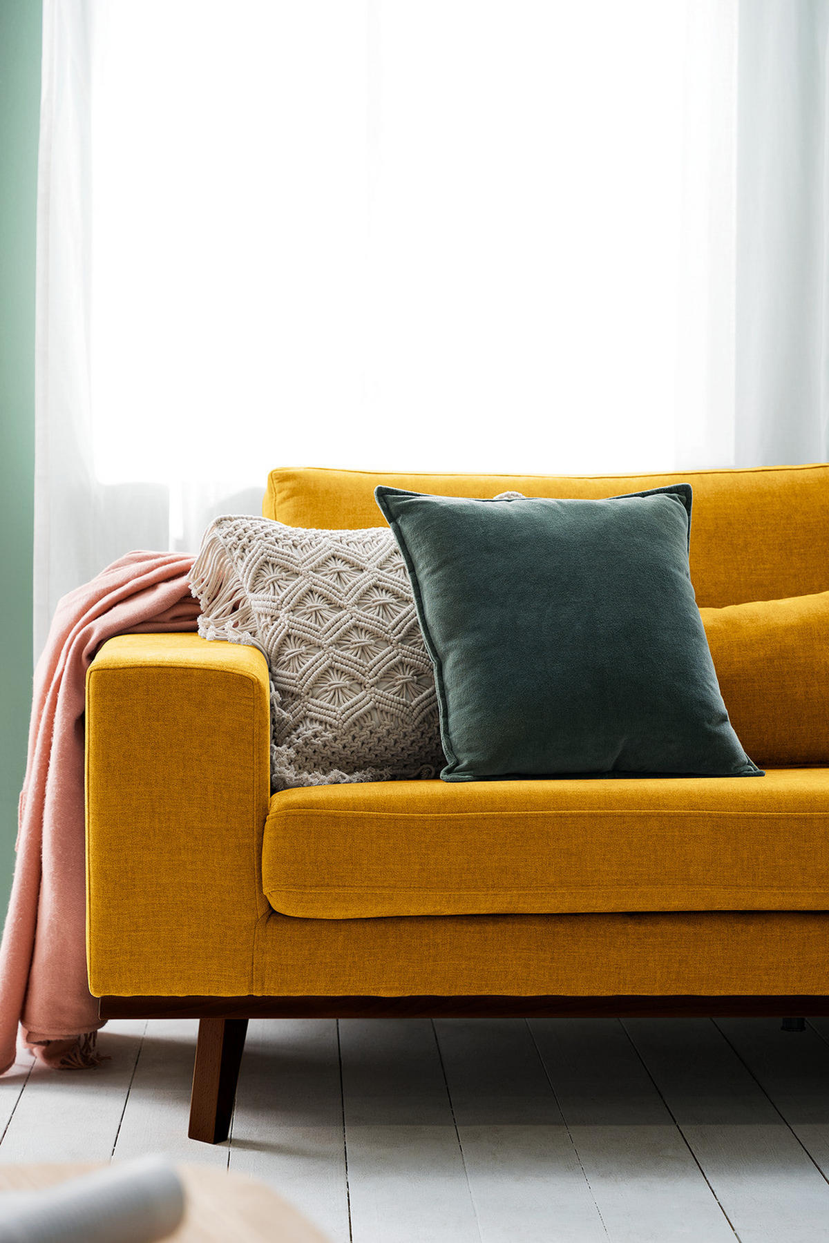 3-SITZER SOFA - Gelb/Buchefarben, Buchenholz/Textil (237/81/88cm) - home24