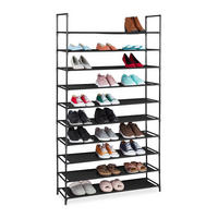 SCHUHREGAL Stecksystem - Schwarz, Kunststoff/Textil (99/176.5/29.5cm) - Relaxdays