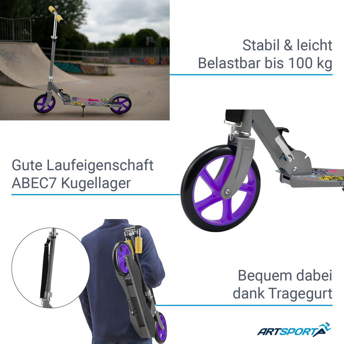 SCOOTER / Cityroller Graffity Grau - Grau, Metall (88/27/106cm) - Artsport
