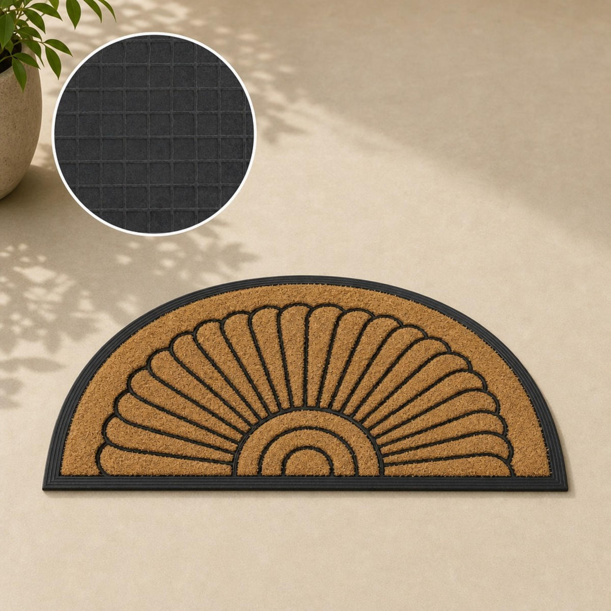 FUSSMATTE Schwarz Kokos rutschfest 75x45 cm - Beige, Kunststoff/Textil (75/45cm) - Relaxdays