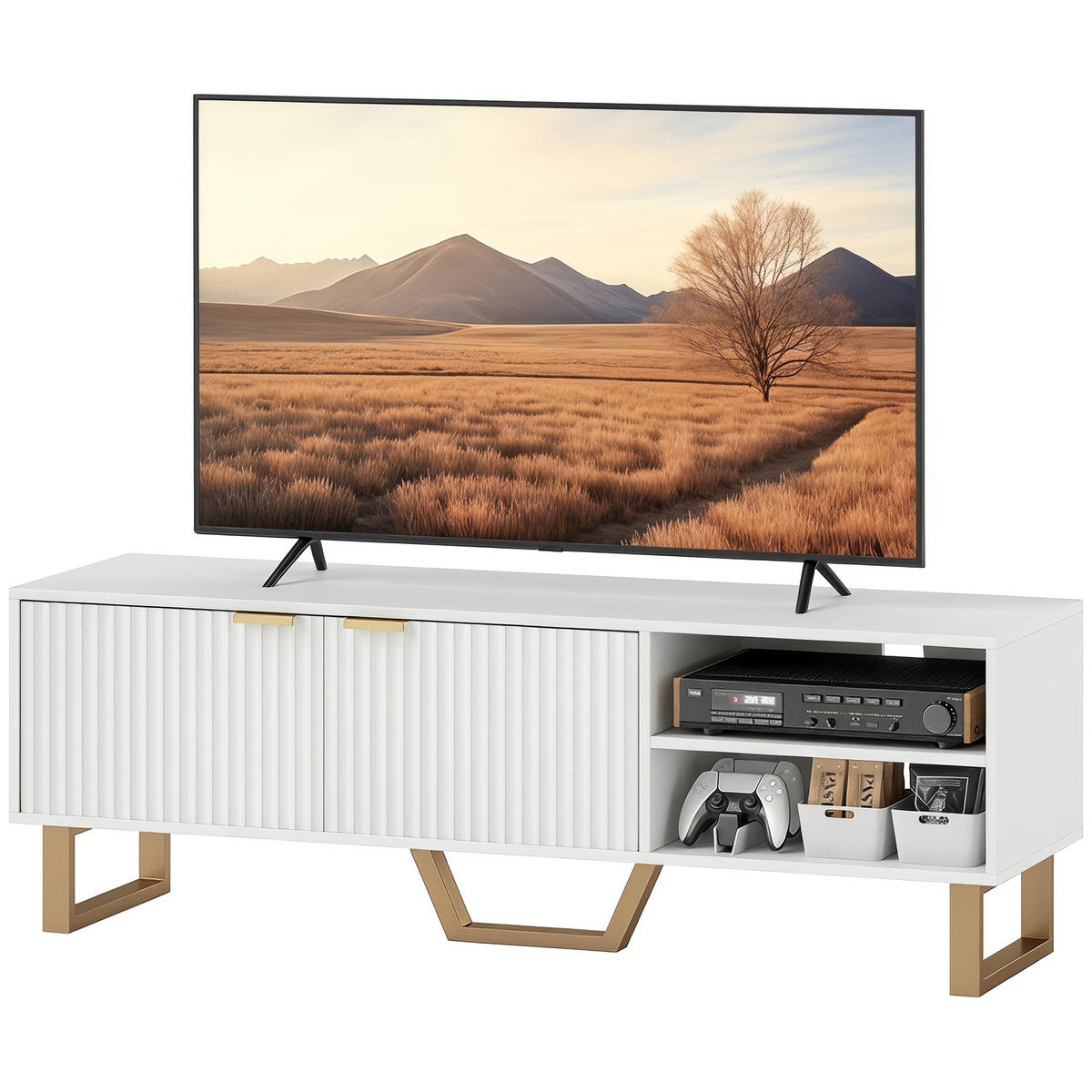 TV-ELEMENT PANG-M4K9B2 - Goldfarben/Ahornfarben, Holz/Metall (39/47/140cm) - PANGIVO