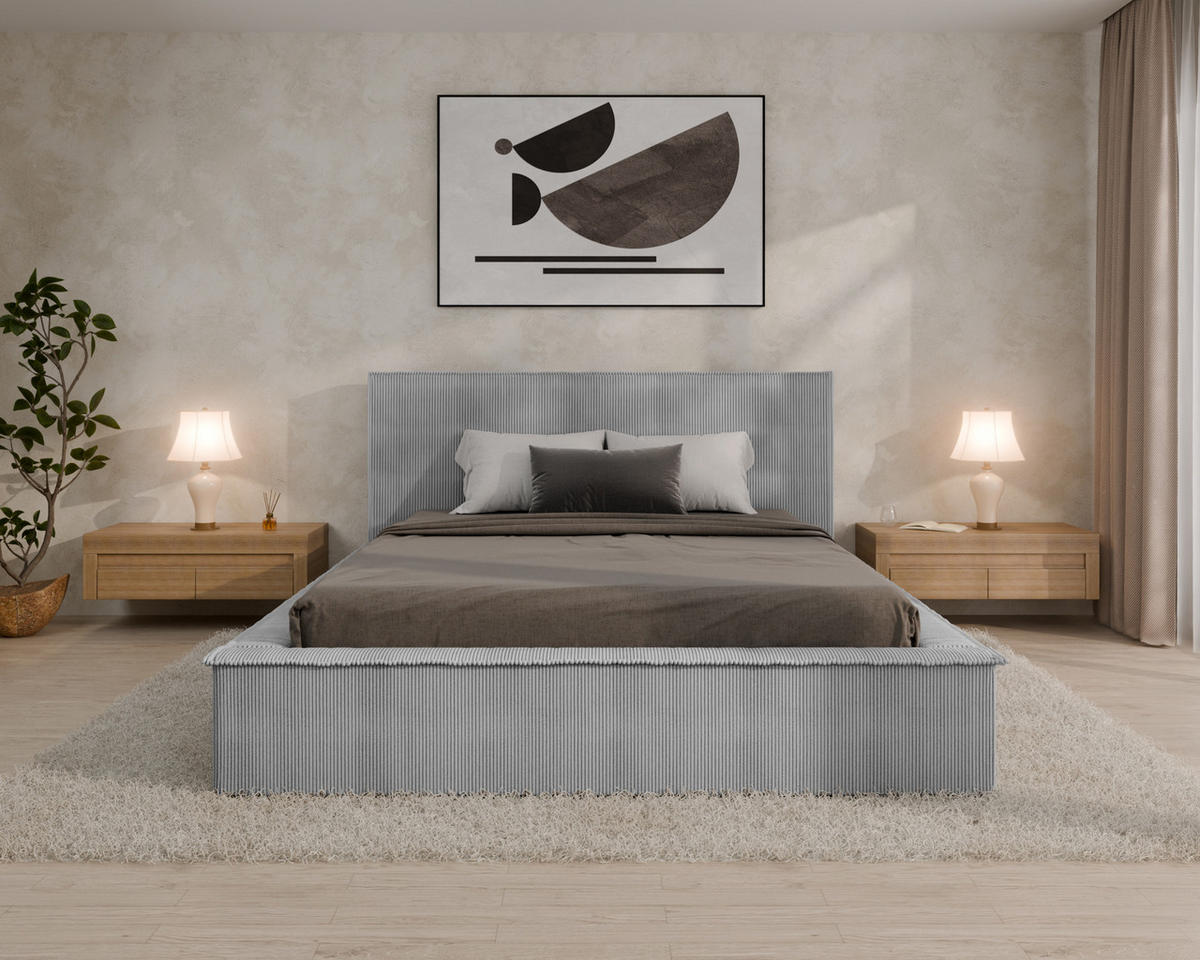 POLSTERBETT SANA 160x200cm Elegantes Polsterbett für modernen Wohnstil , ohne matratze, grau - Grau, Holz (160/200cm) - Homesy
