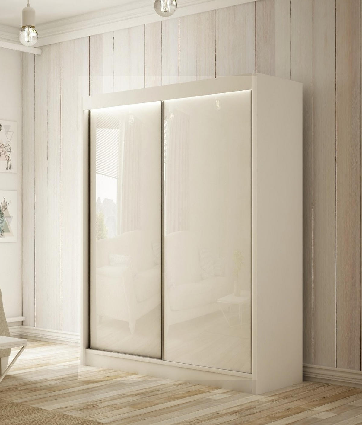 SCHRANK Weiß PEAK Schiebetür 120 cm - Weiß, Holzwerkstoff (120/215/61cm) - Sepro Meble