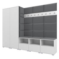 GARDEROBE NELA VII 250 cm (Modulare Flurmöbel XL Weiß mit Sitzpolster Dunkelgrau 15 2 Schränke) - Dunkelgrau/Silberfarben, Holz/Holzwerkstoff (250/187/40cm) - Ravio