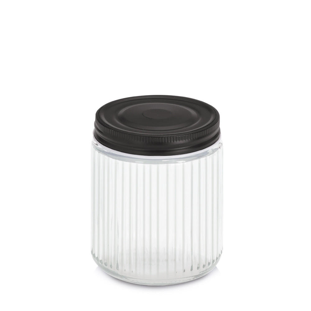 GLASBEHÄLTER geriffelt mit Metalldeckel - Transparent, Glas (9.3/11.3/9.3cm) - ZELLER