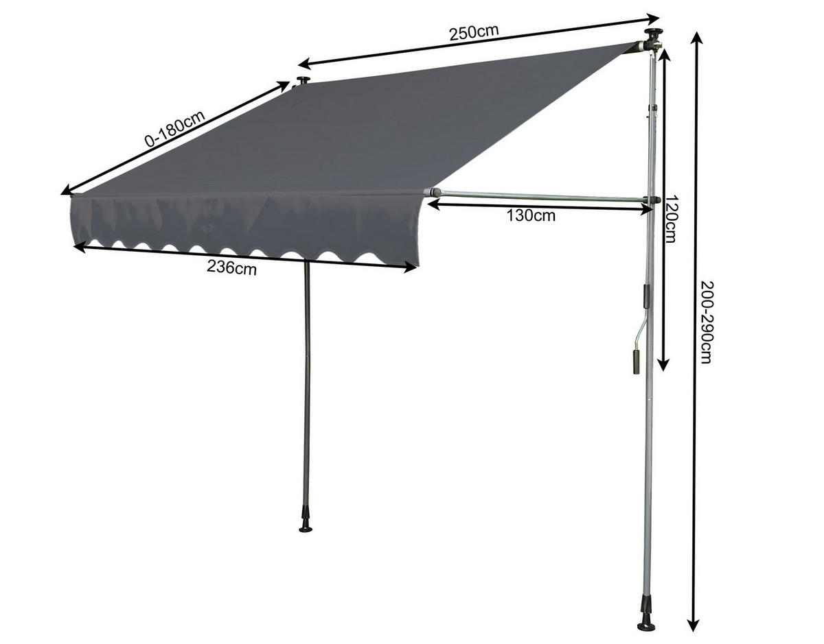 KLEMMMARKISE 250x130cm Grau - Grau, Metall (250/290/130cm) - QUICK STAR