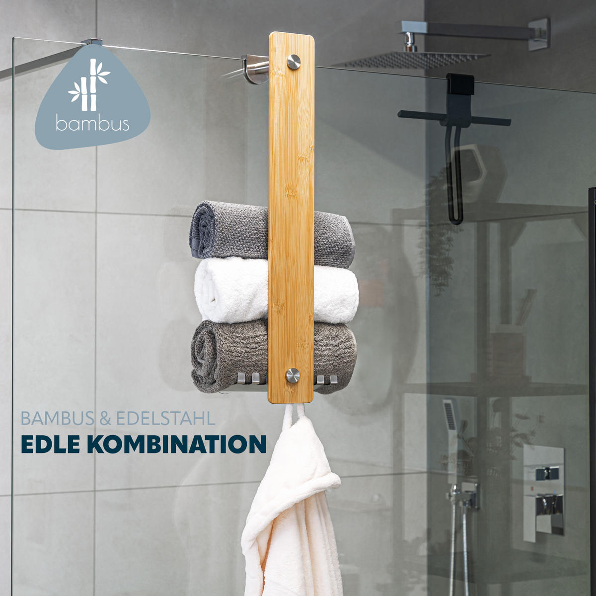 HANDTUCHHALTER 2in1 PIAZZA BAMBUS - Braun, Holz (18.5/60/10cm) - bremermann