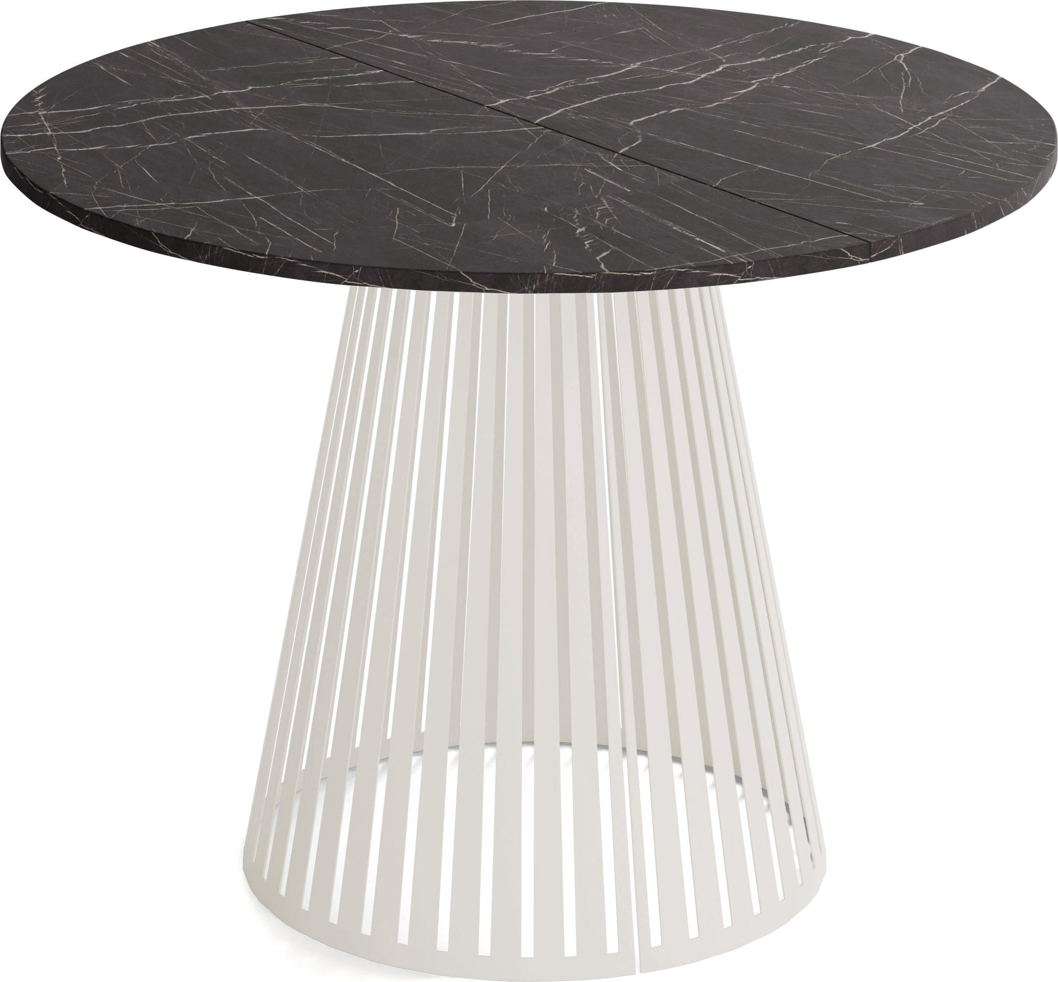 ESSTISCH Naro rund ausziehbar mit Lamellen-Metallgestell in Beige Kaschmir, Marmor Schwarz 120-200/120/76 cm - Kaschmir/Anthrazit, Holzwerkstoff/Metall (120/120/76cm) - WFL GROUP