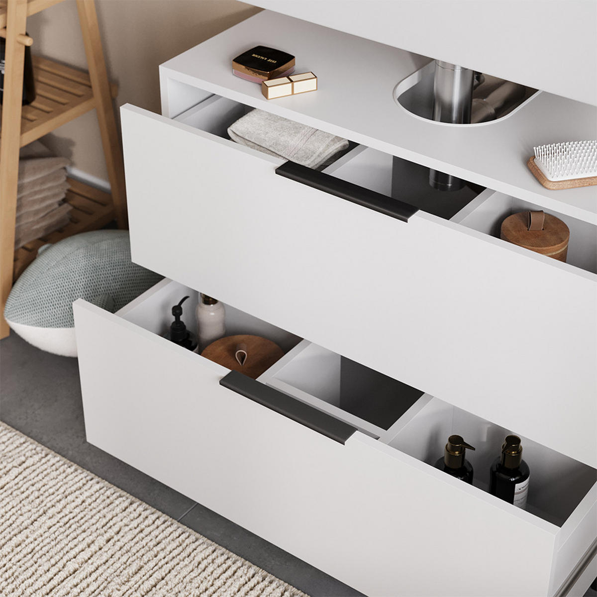 BADMÖBEL-SET Alina Weiß 3 Teile - Weiß, Holzwerkstoff (80/60/30cm) - Vicco