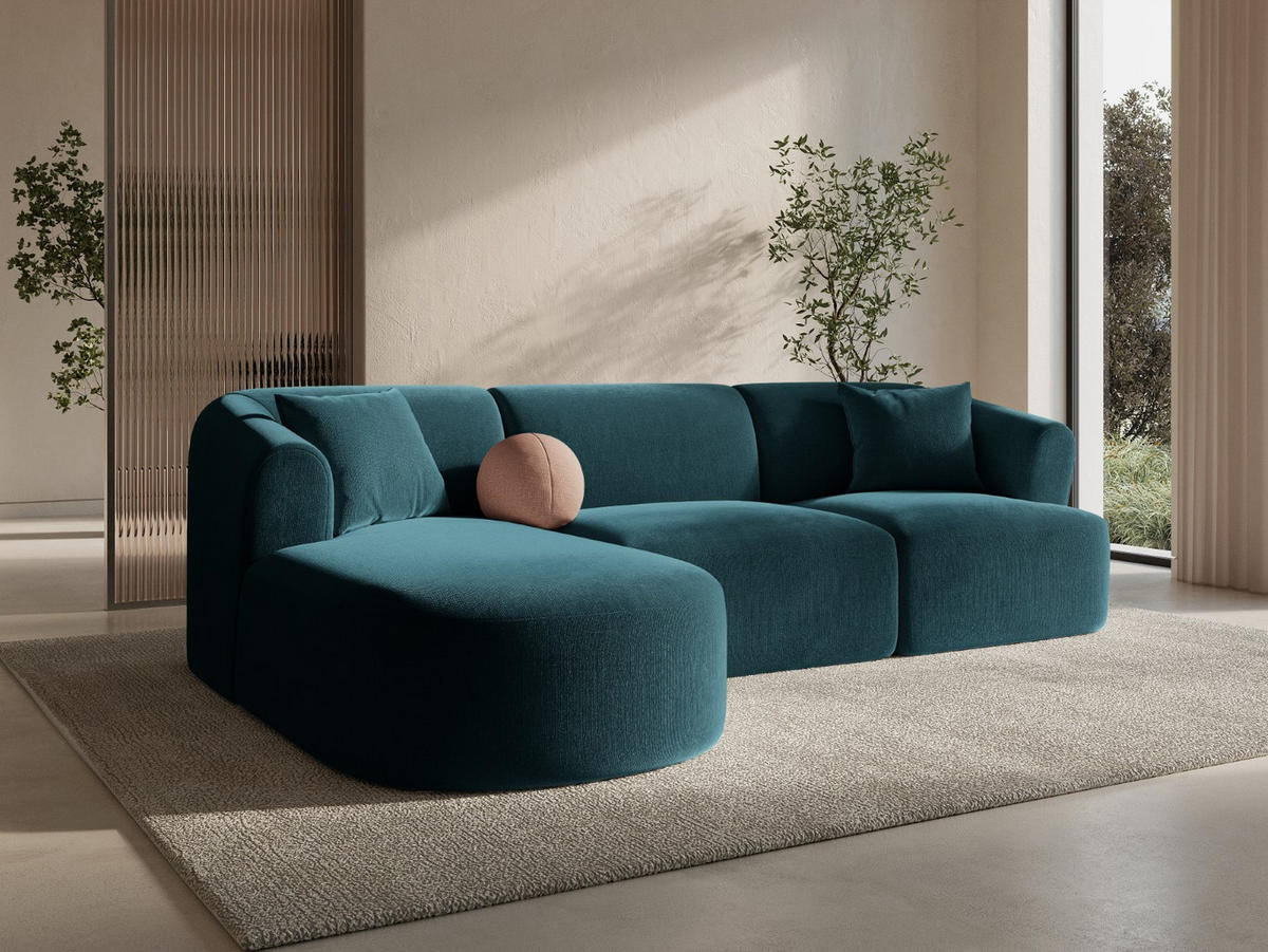 MODULARES-ECKSOFA links Campi aus Samt petrol 4 Sitzplätze - Petrol, Textil (156/256cm) - Cosmopolitan Design