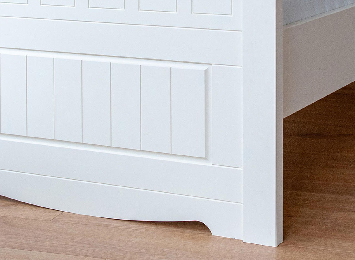 BETT Belluno Elegante Kiefer weiß lackiert 110 / 214 / 95cm - Weiß, Holz (90/200cm) - Feldmann-Wohnen