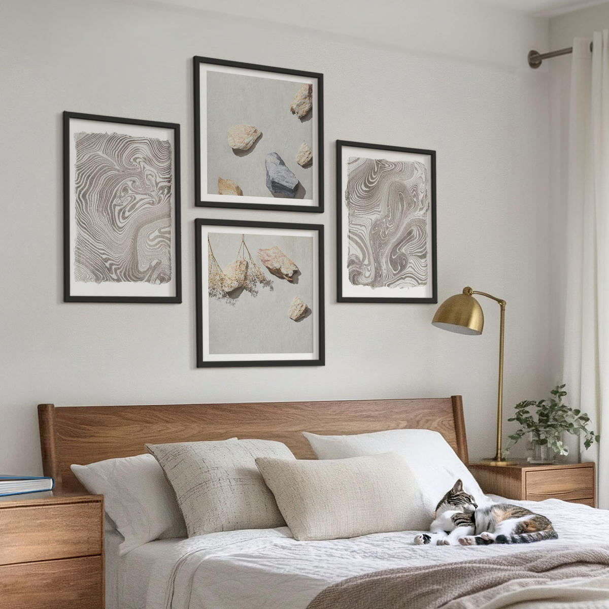 WANDBILDER 4er-Set - 50x50 cm & 40x60 cm Schwarzer Rahmen - Moderne abstrakte Formen - Schwarz, Kunststoff (50/50cm) - ArtPrintCave