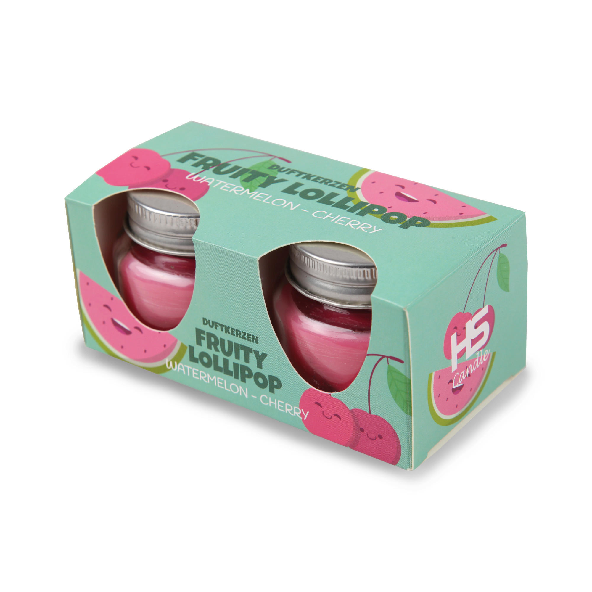 DUFTKERZE im Glas "Fruity Lollipop" mit Deckel, 2er Pack mit je ca. 7 Std. Brenndauer, Ø6cm, Raumduft als Geschenk und Dekoration - Rot, Glas (6/5cm) - HS Candle