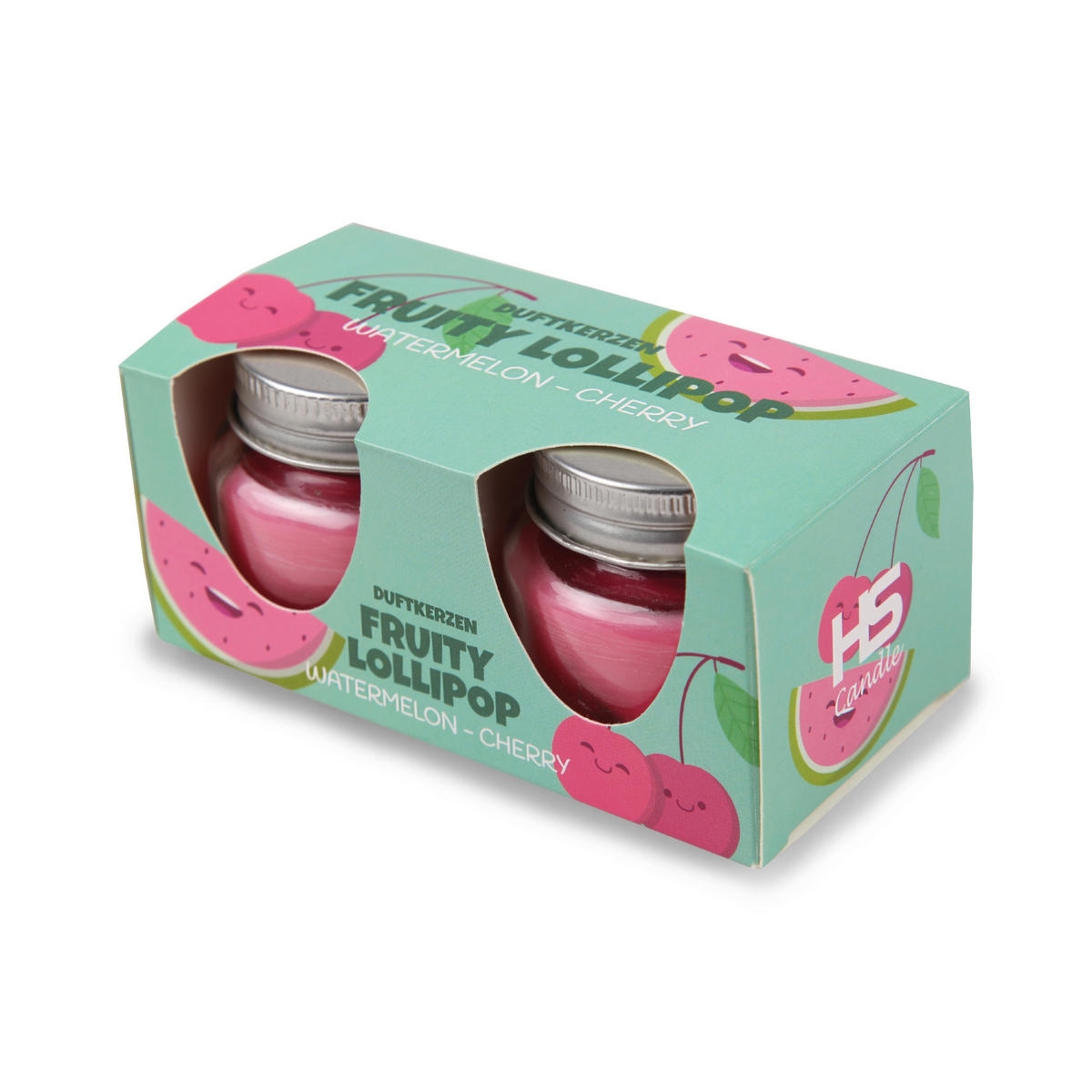 DUFTKERZE im Glas "Fruity Lollipop" mit Deckel, 2er Pack mit je ca. 7 Std. Brenndauer, Ø6cm, Raumduft als Geschenk und Dekoration - Rot, Glas (6/5cm) - HS Candle