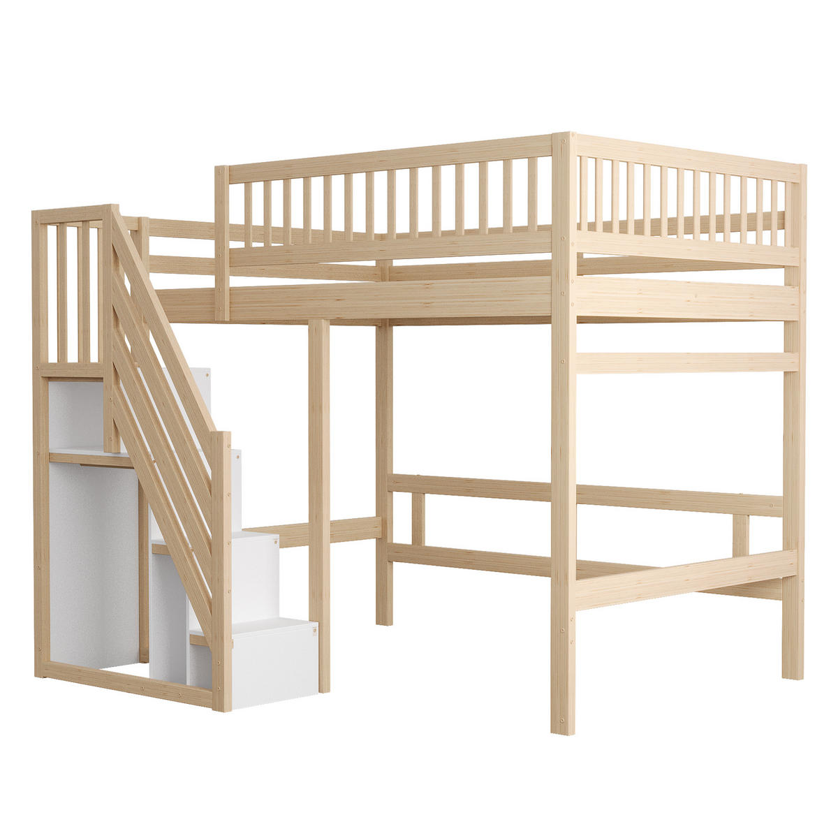 HOCHBETT mit Stauraumtreppe 140x200 cm Holzfarben - Braun, Holz (140/200cm) - Meubliv