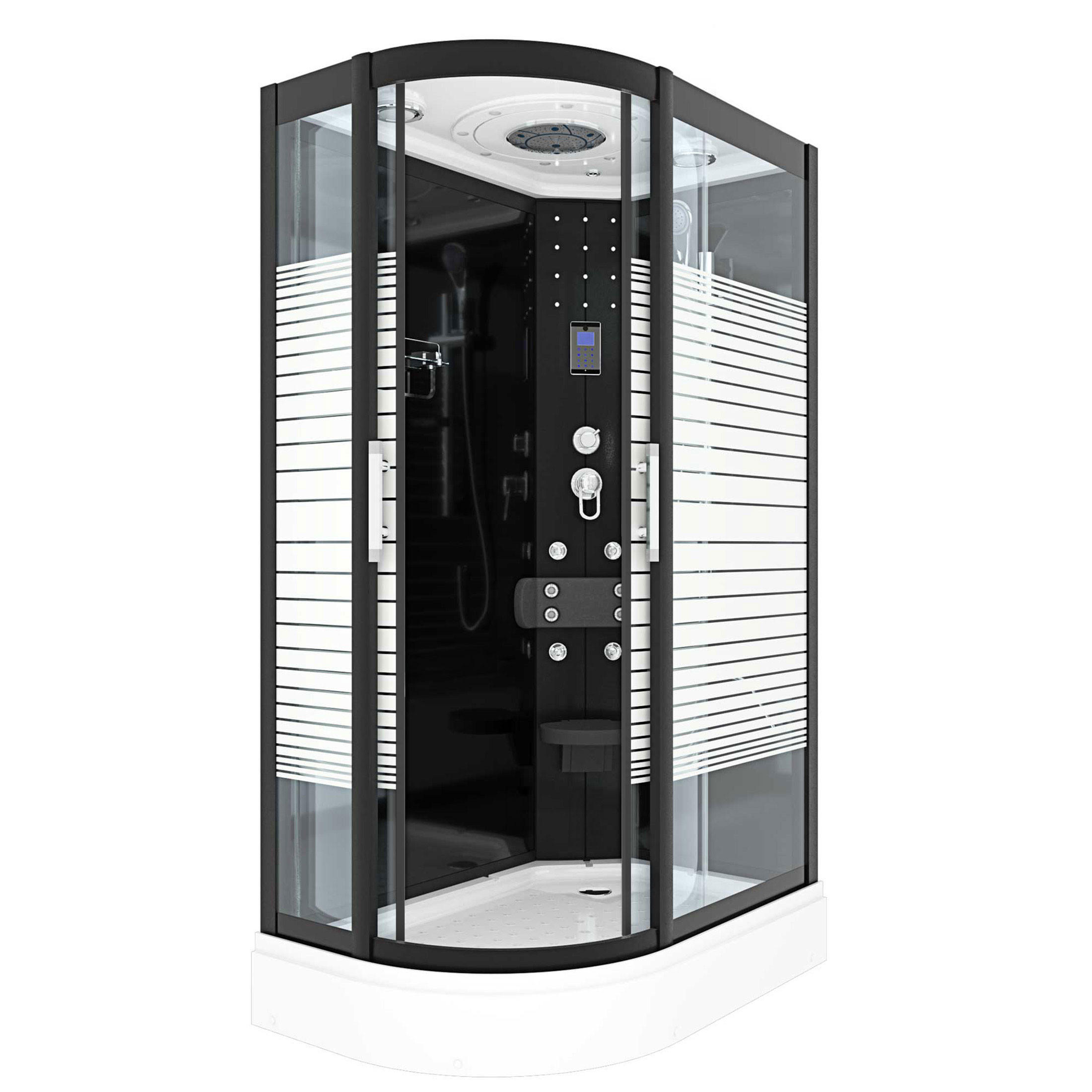 DUSCHKABINE Komplettdusche Dusche D30-73M0L-EC 120x80 cm - Schwarz, Glas/Kunststoff (120/80/215cm) - AcquaVapore by Sandra Jentho