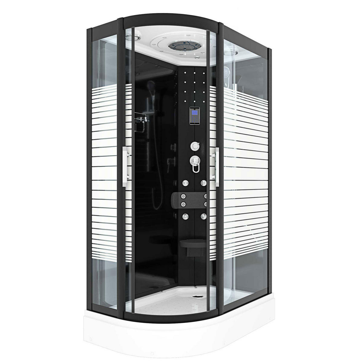 DUSCHKABINE Komplettdusche Dusche D30-73M0L-EC 120x80 cm - Schwarz, Glas/Kunststoff (120/80/215cm) - AcquaVapore by Sandra Jentho