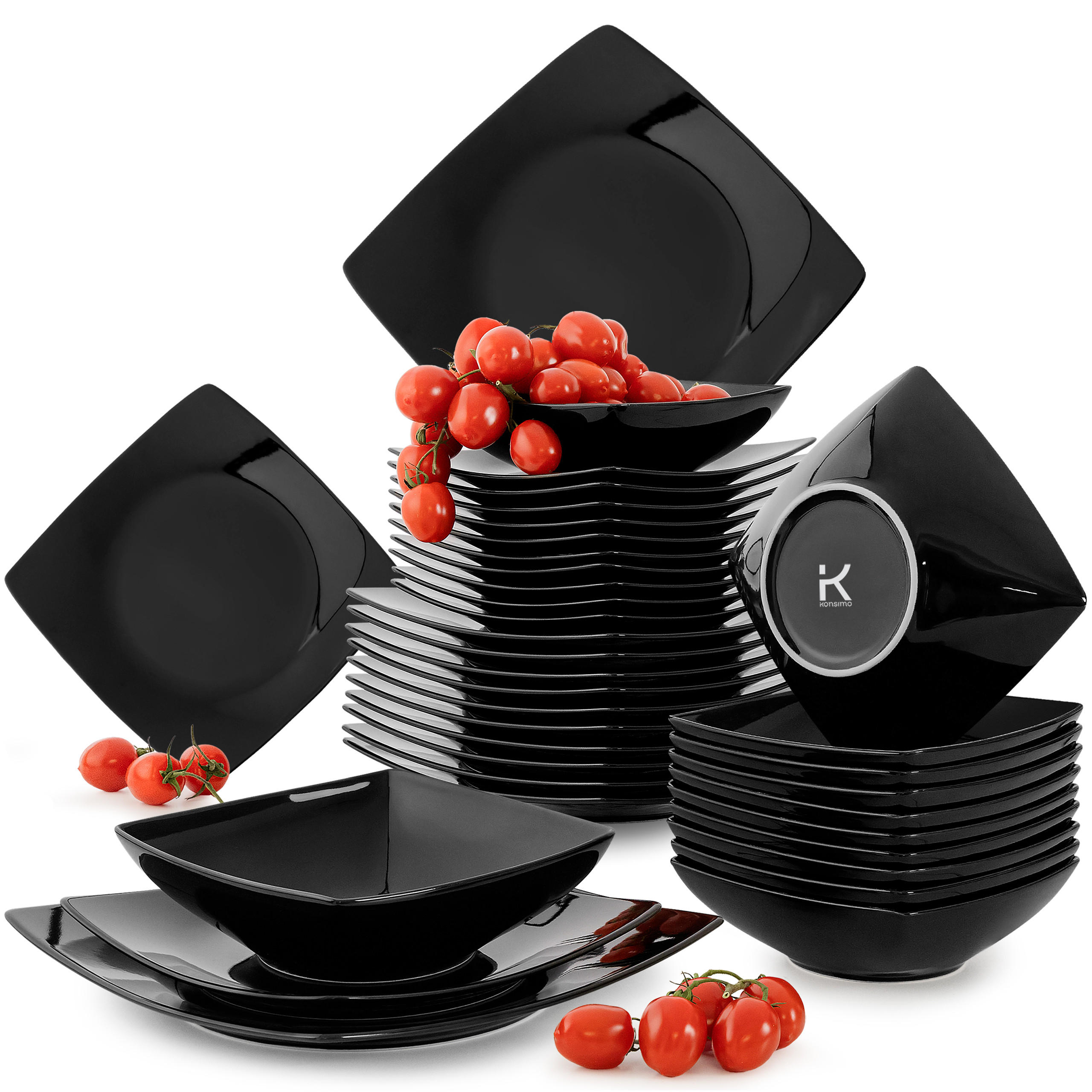 Konsimo® Tafelservice Schwarz Hochglanz 25x2x25 cm