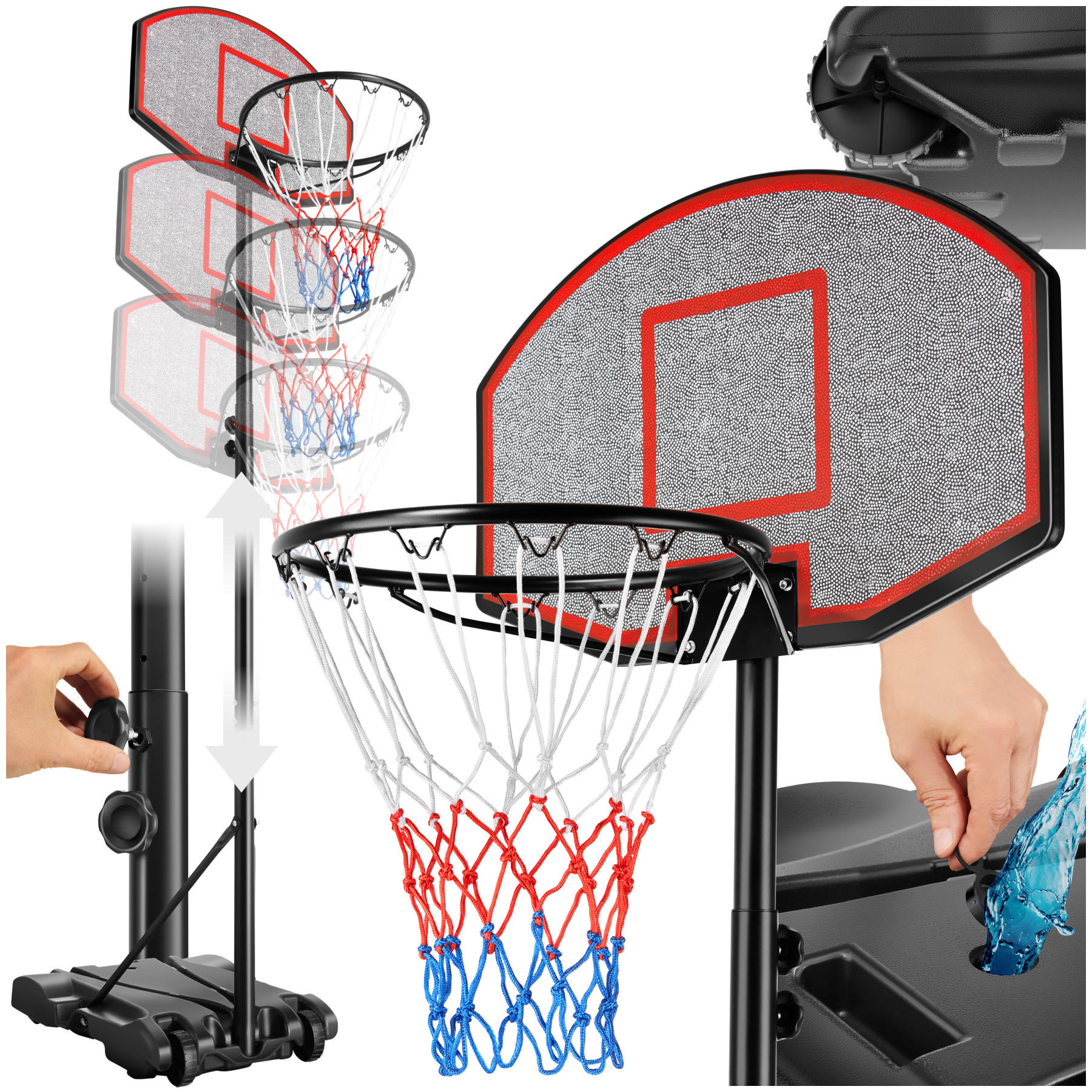 BASKETBALLKORB Harlem,rollbar,schwarz - Schwarz, Metall (71/122cm) - tectake