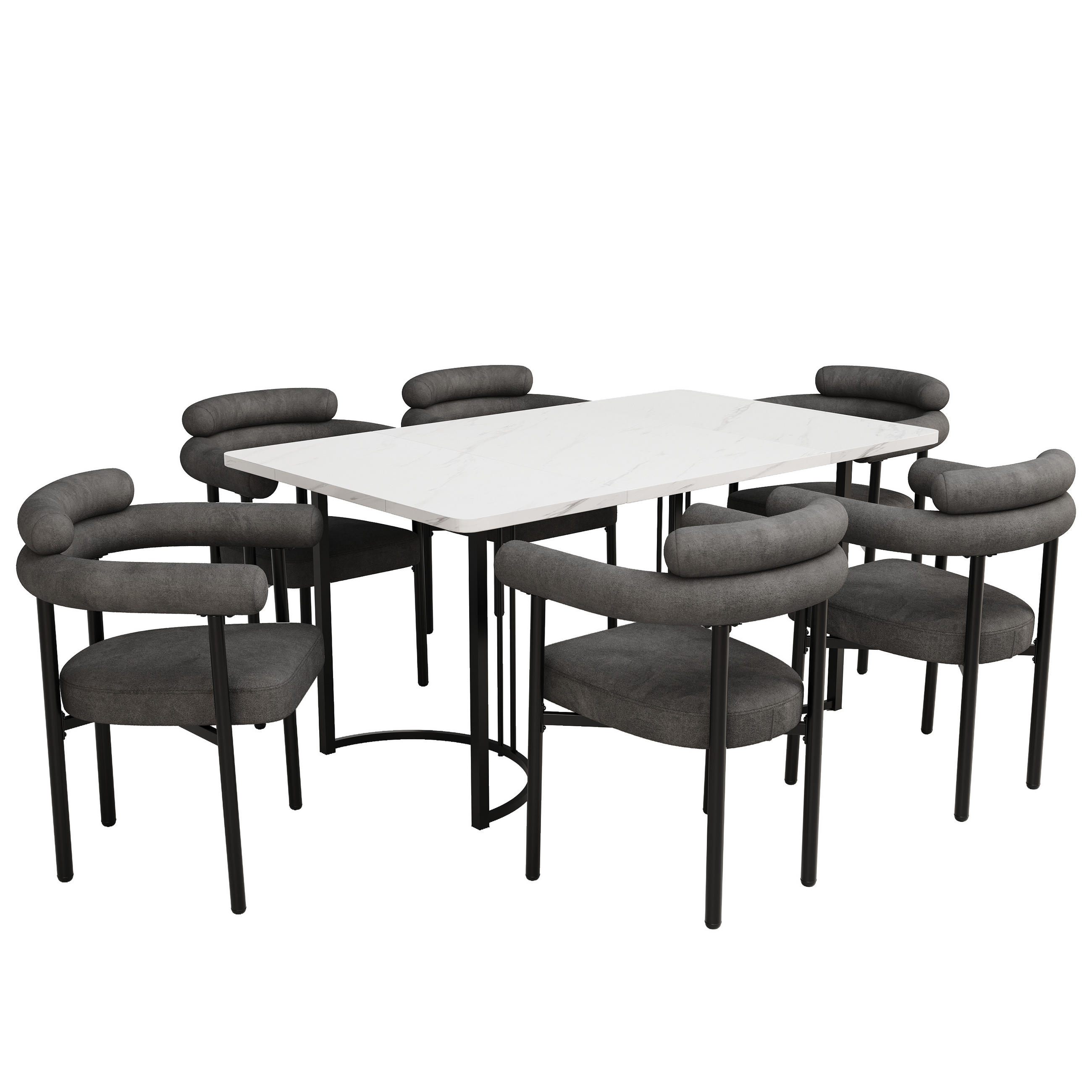 ESSGRUPPE DE-39154 140/80 cm Tisch mit 6 Stühlen Grau - Grau, Metall (140/75/80cm) - ComfortXL