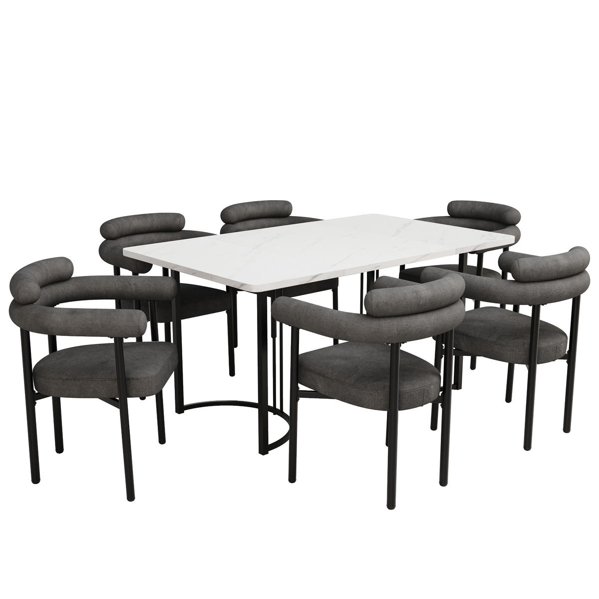 ESSTISCHSET 7-Teilig Mit 6 Hohlen Sesseln, Metallbeine, Grau - Multicolor, Metall (140/75/80cm) - FLIEKS