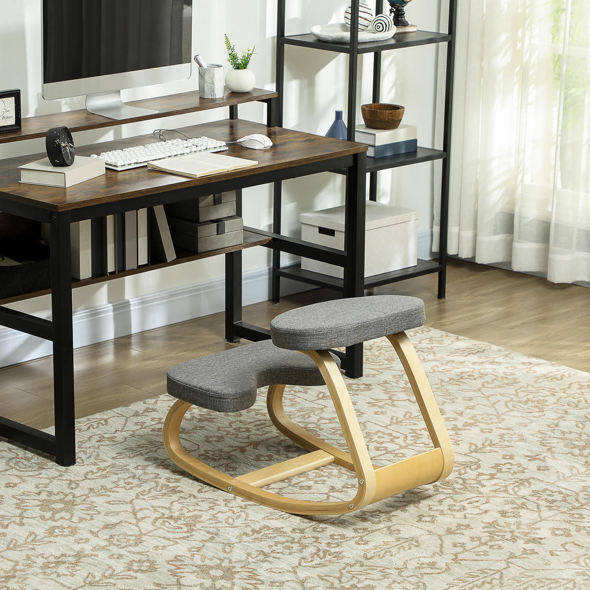 KNIESTUHL Birkenholz, Polyester Grau - Grau, Holz (50/55/73cm) - HOMCOM