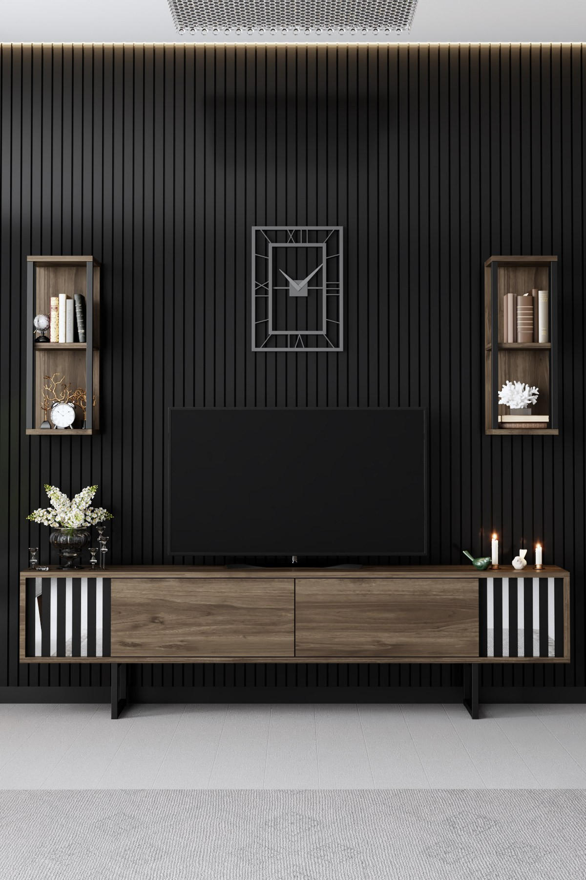 TV-MÖBEL Chrome Line Nussbaum-Schwarz - Nussbaumfarben/Schwarz, Holz (180/48/30cm) - Habitat Garten
