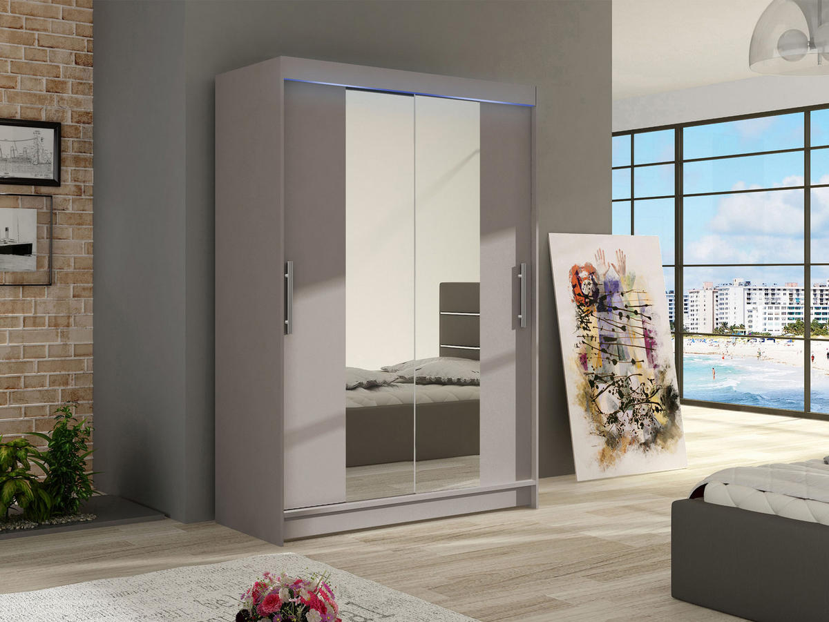 KLEIDERSCHRANK Miami II, mit RGB LED Beleuchtung - Kaschmir/Silberfarben, Holzwerkstoff/Kunststoff (120/200/58cm) - MIRJAN24