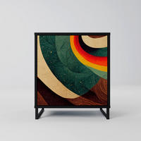 SIDEBOARD COLORFUL STRANDS, Schwarz, 57,5x42x67,5 cm, Schwarze Metall-Rahmenfüße - Multicolor/Schwarz, Holzwerkstoff/Metall (57.5/67.5/42cm) - SpaceRebels