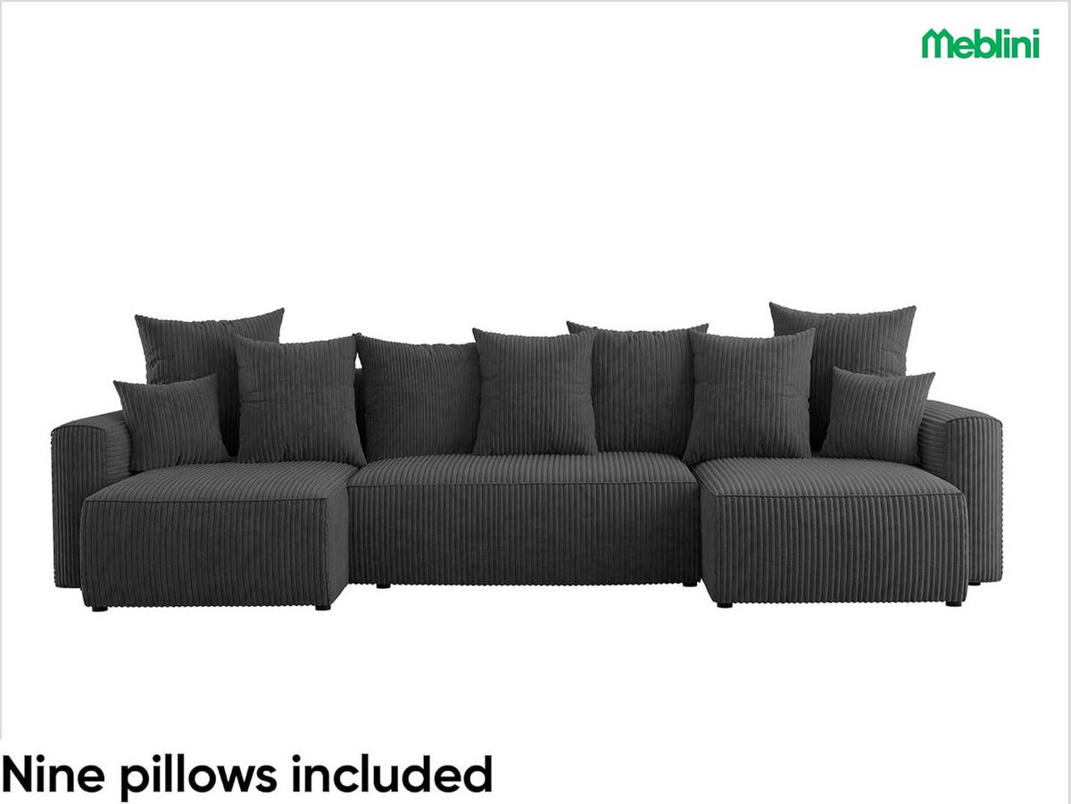 ECKSOFA SOLARIS U - Dunkelgrau/Schwarz, Holzwerkstoff (312/142cm) - Meblini