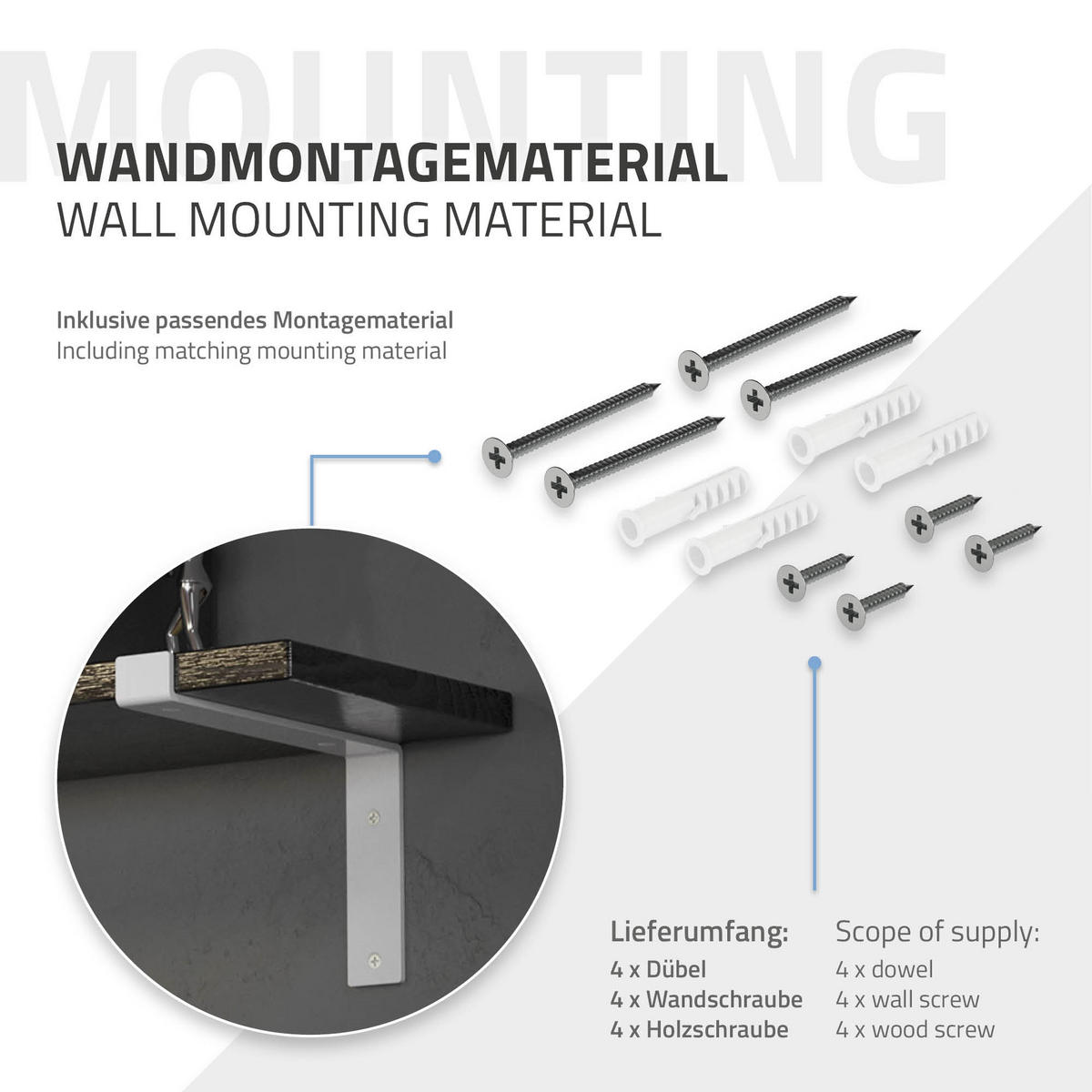 REGALHALTERUNG 2er Set - Weiß, Metall (14.5/4/25cm) - ML-DESIGN