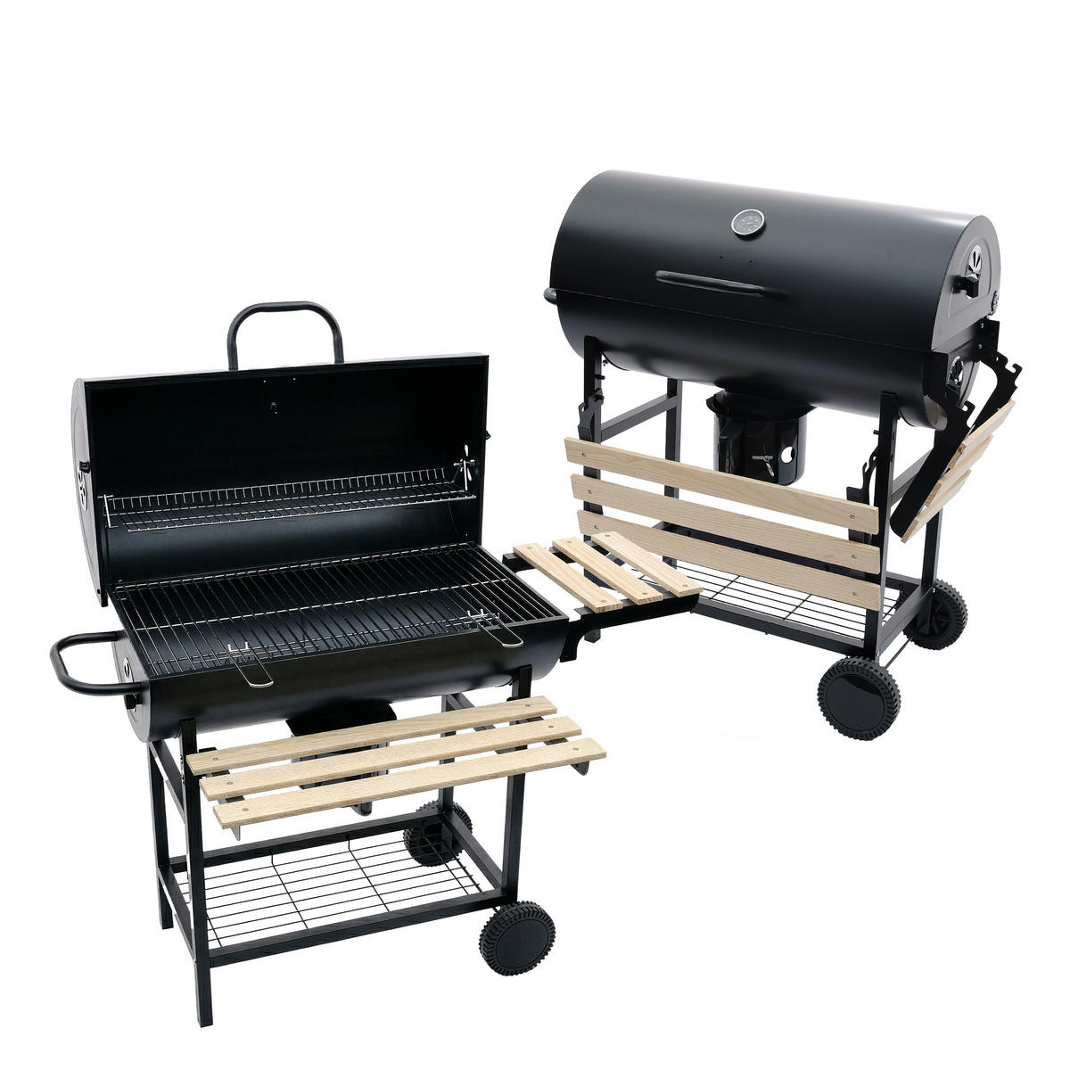 HOLZKOHLEGRILL - Schwarz, Holz/Metall (114.5/95/69cm) - Relaxdays