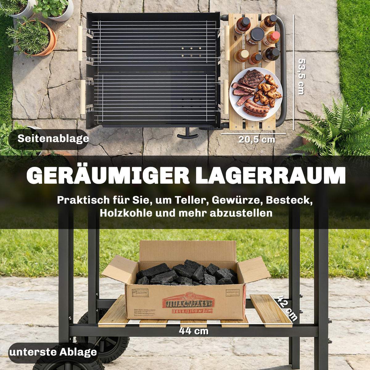 HOLZKOHLEGRILL Metall Kiefernholz Schwarz - Schwarz, Metall (58/82/99.5cm) - Outsunny