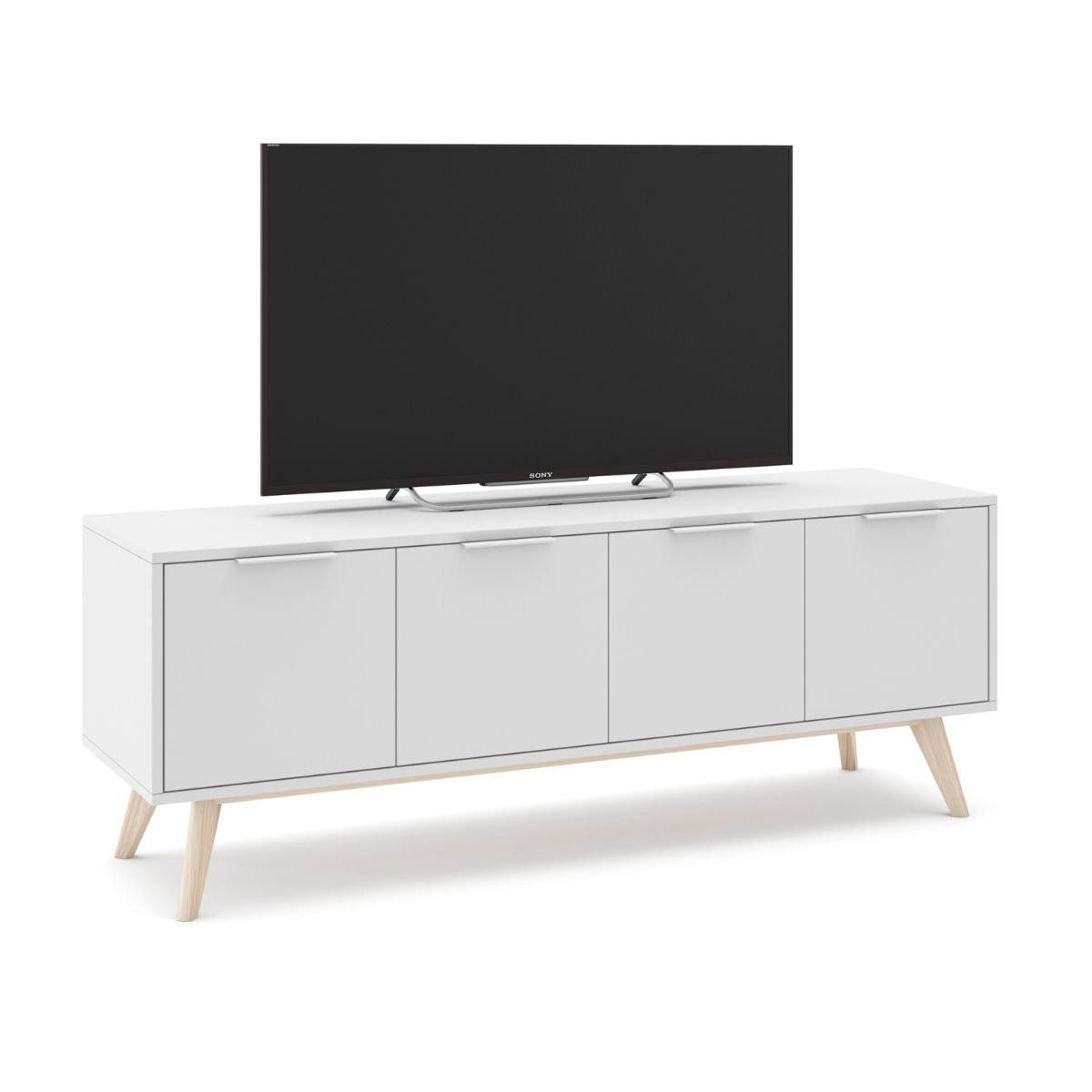 TV-MÖBEL 4 Türen Weiß und Massivkiefer L140 cm - Campus - Weiß, Holz (40/53/140cm) - Calicosy