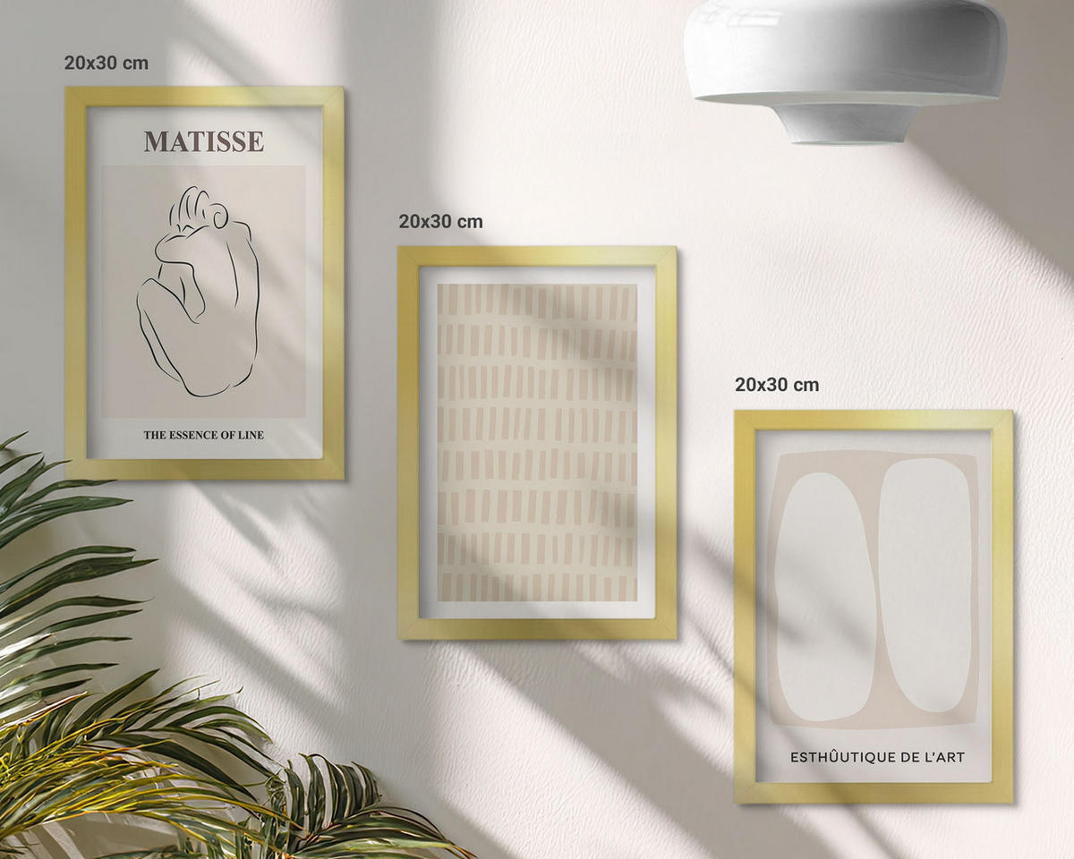 BILDER SET 3er Set - 20x30 cm Goldrahmen - Linien, Formen, Beige, Weiß - Goldfarben, Kunststoff (20/30cm) - TULUP
