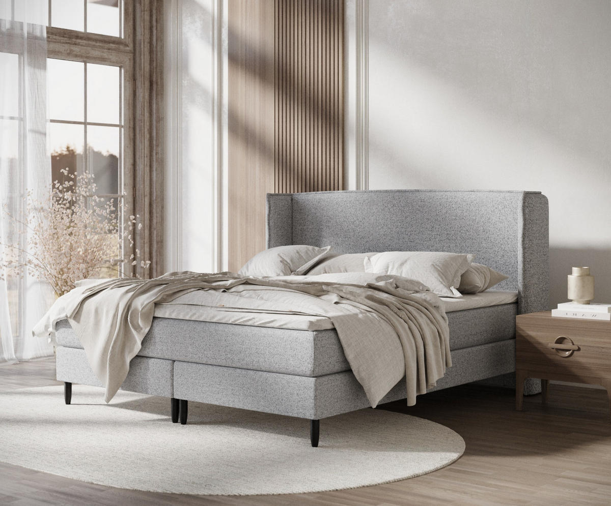 KONTINENTALBETT Ardis Grau 200/200 cm mit Matratze und Topper - Schwarz/Grau, Holz/Holzwerkstoff (200/200cm) - Maison de Reve