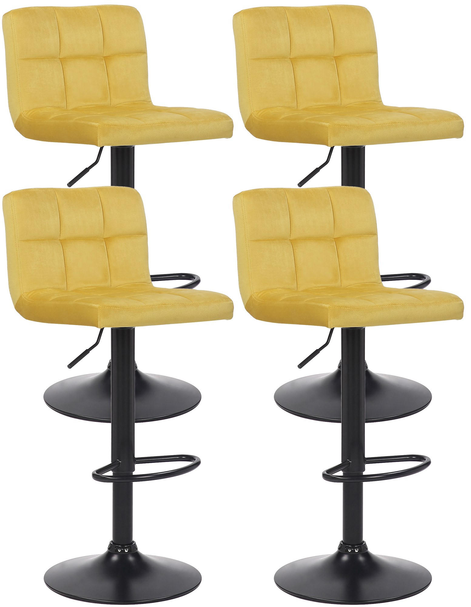 BARHOCKER 4er Set Samt Gelb - Gelb/Schwarz, Textil/Metall (40/85/40cm) - CLP