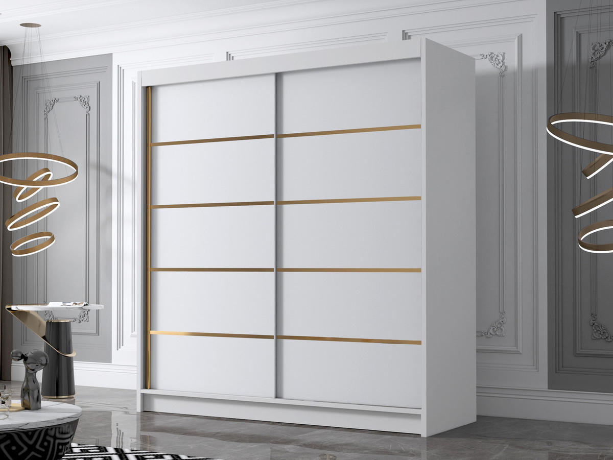SCHIEBETÜRENSCHRANK Bali IV - Goldfarben/Weiß, Holzwerkstoff/Metall (180/215/58cm) - MIRJAN24