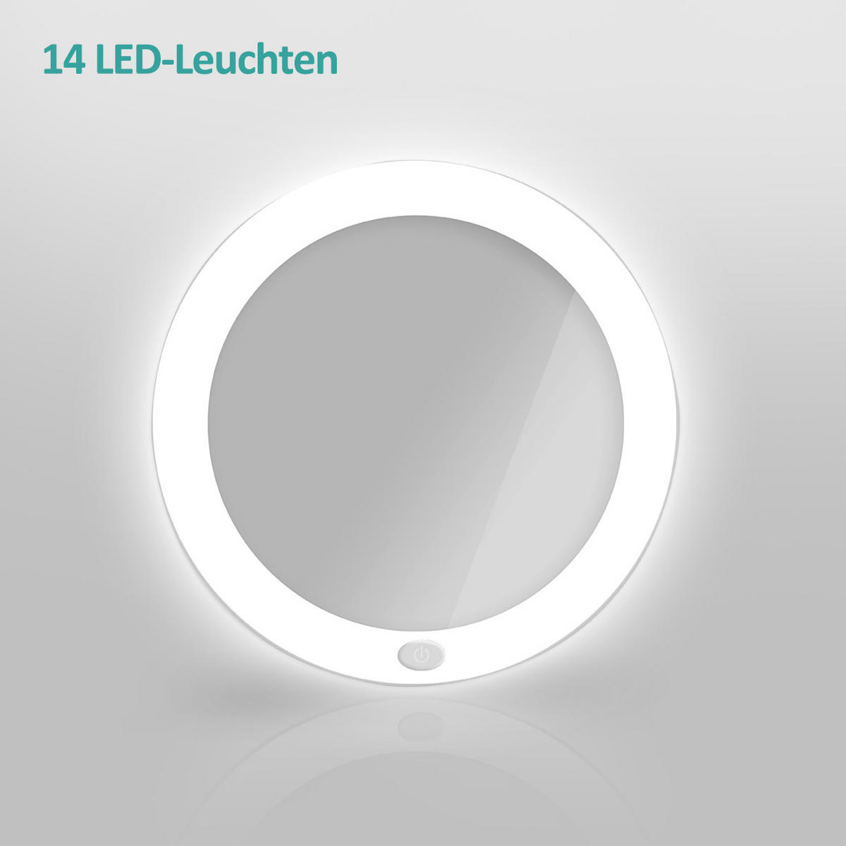 KOSMETIKSPIEGEL mit Licht mit Saugnapf, 5-fache Vergrößerung, Weiß, ф16,5 cm - Weiß, Glas (16.5/16.5/16.5cm) - EMKE