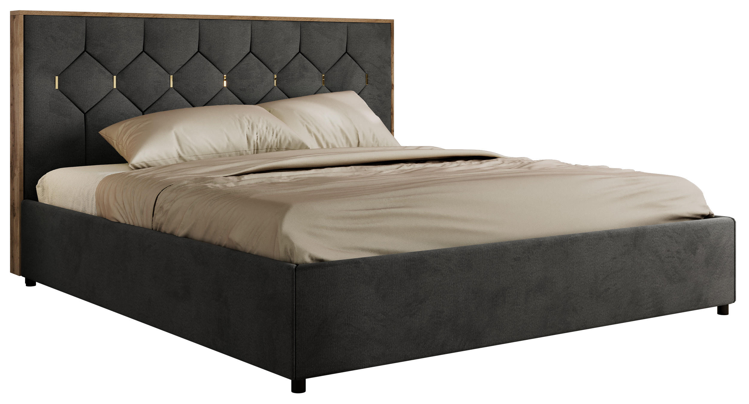 POLSTERBETT LARINO CLASSIC 160/200 - Dunkelgrau Velvet - Pocket Matratze - Dunkelgrau, Textil (160/200cm) - MKS