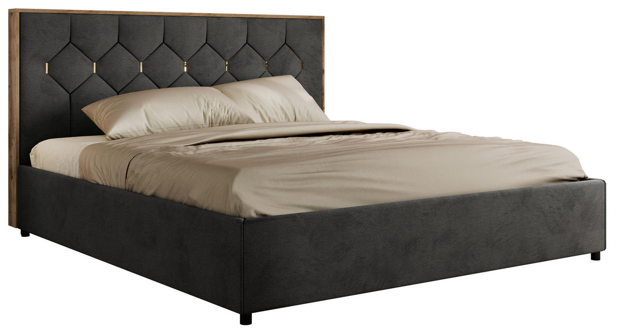 POLSTERBETT LARINO CLASSIC 160/200 - Dunkelgrau Velvet - Pocket Matratze - Dunkelgrau, Textil (160/200cm) - MKS