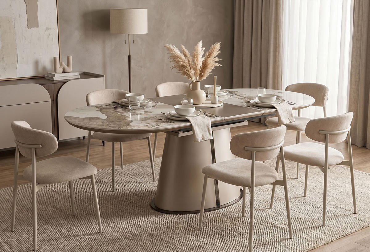 ESSTISCH Robinson beige Marmor | Cappuccino 160-220 / 90 / 75cm - Beige/Braun, Holz/Keramik (90/200/76cm) - Feldmann-Wohnen