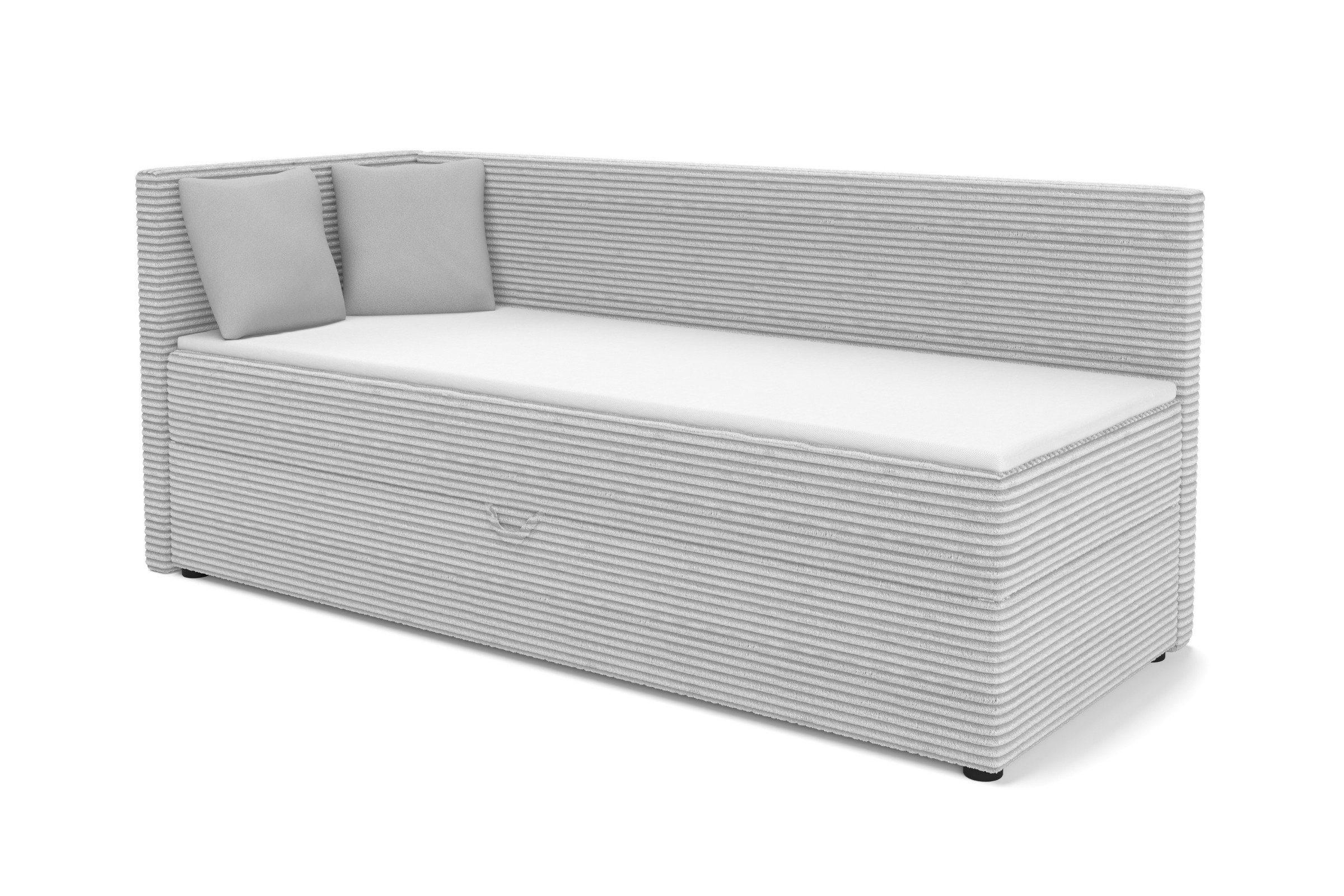 BOXBETT ROBERTO 100/200 in Cord Hellgrau H4 links - Hellgrau, Holz/Holzwerkstoff (100/200cm) - Deine Möbel 24