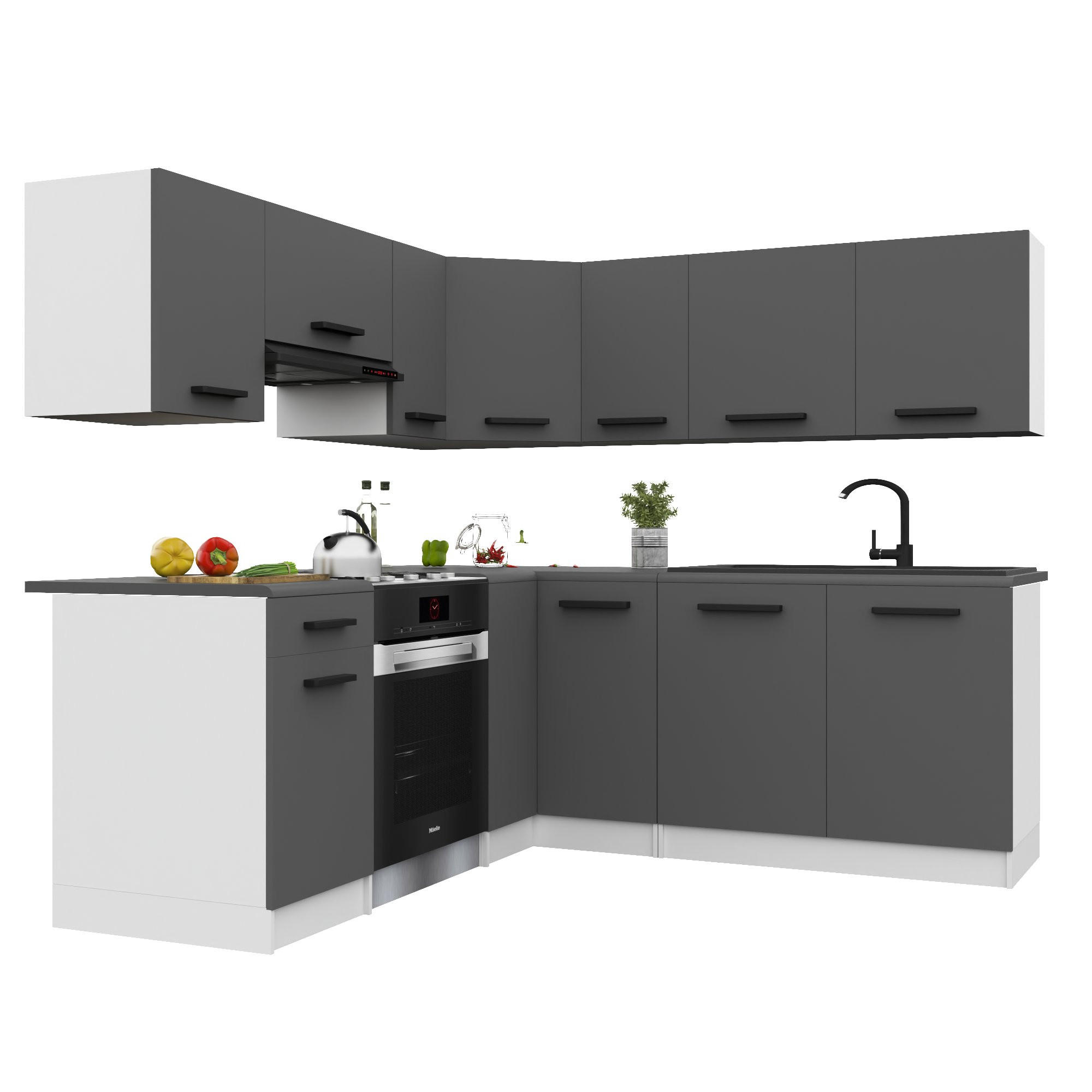 KÜCHENZEILE Italia 6 360 cm, mit Arbeitsplatten, Grau Matt - Grau, Holz (360/143/60cm) - B BELINI GROUP