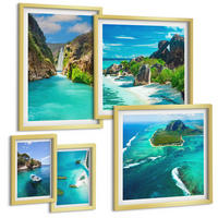BILDER SET 5er Set - 50x50 cm & 20x30 cm & 40x60 cm Goldrahmen - Seeboote Hirsche Berge - Goldfarben, Kunststoff (40/60cm) - TULUP