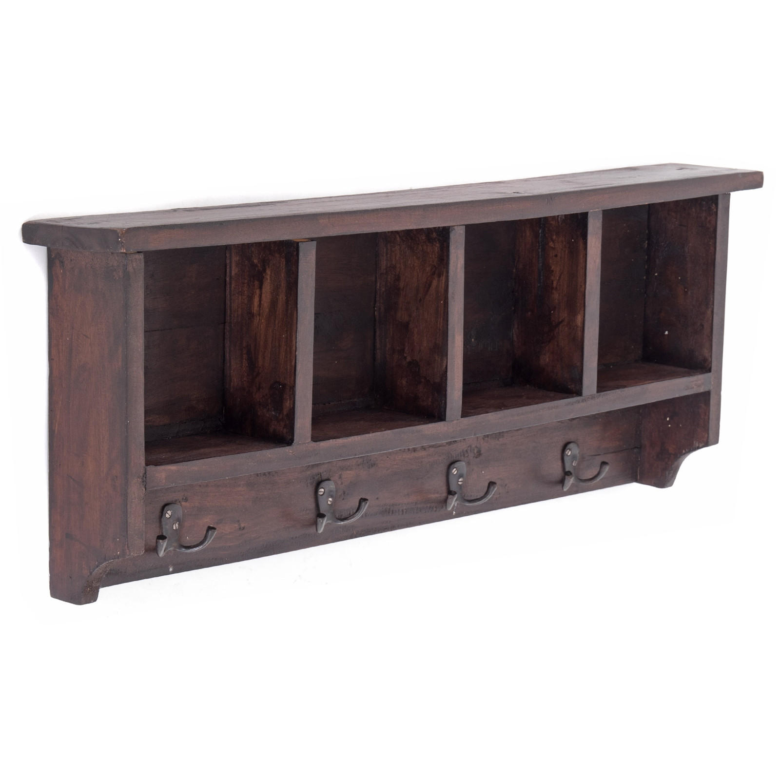 WANDGARDEROBE VINTAGE 70 Recyclingholz massiv, 4 Doppelhaken, 4 Fächer, Ablage 03 dunkelbraun - Dunkelbraun, Holz (70/27/11cm) - DESIGN DELIGHTS