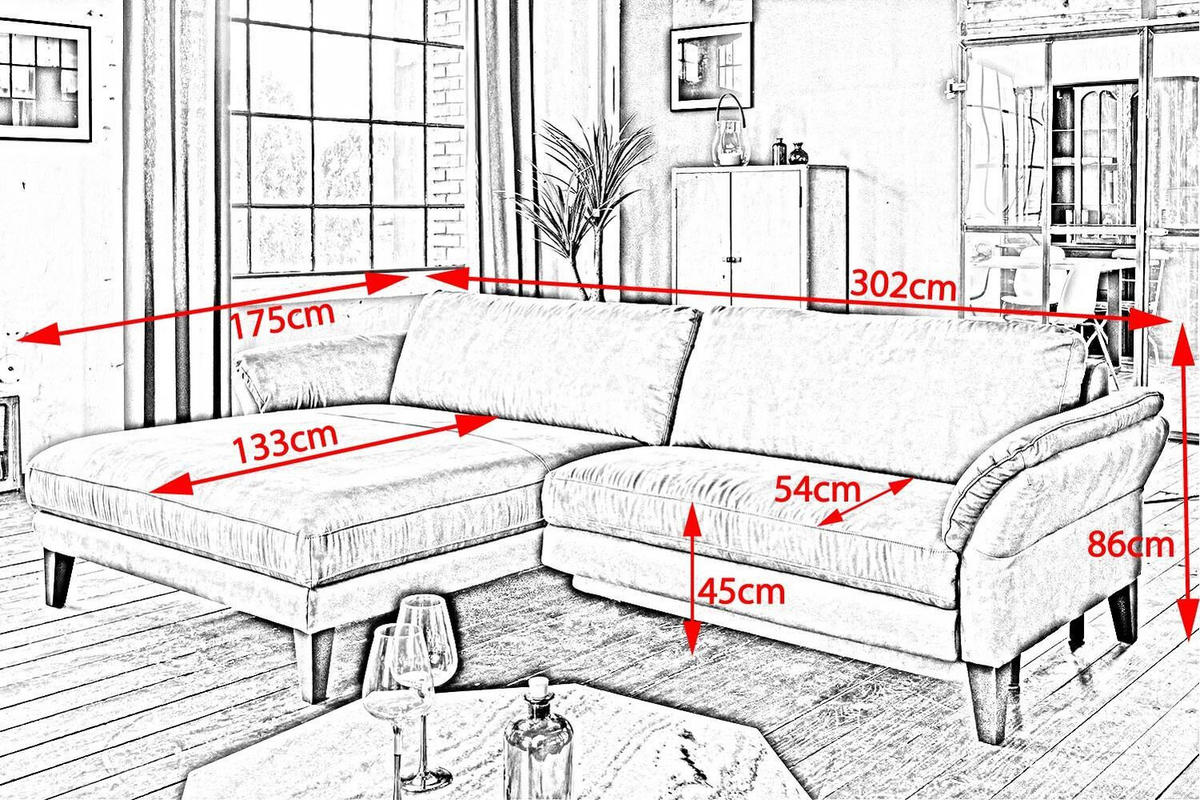 ECKSOFA MALTA Braun Webstoff - Dunkelbraun/Schwarz, Buchenholz/Textil (302/175cm) - KAWOLA