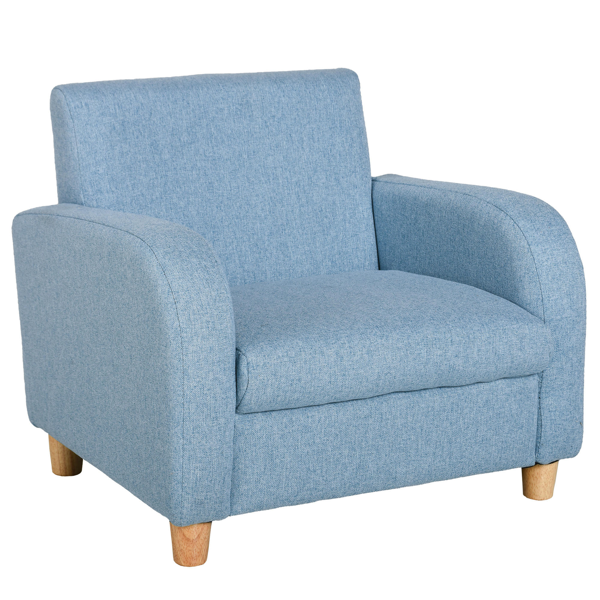 KINDERSOFA Kindersessel mit dickem Schaumstoff Sitzkissen Leinen Blau - Blau, Holz (45/44.5/49cm) - HOMCOM