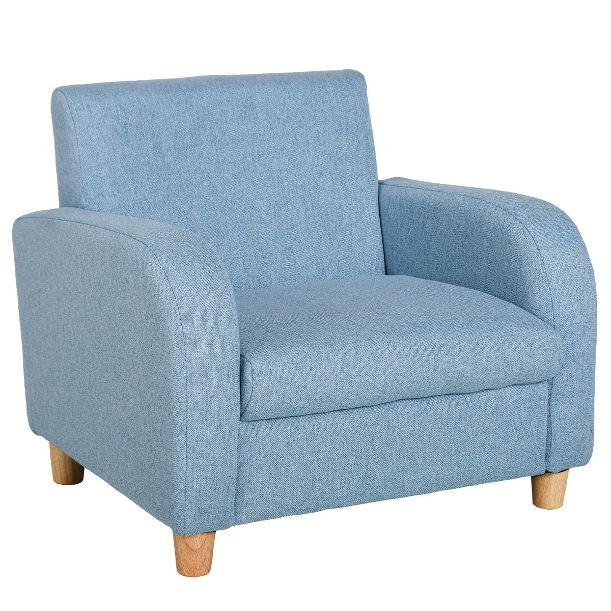KINDERSOFA Kindersessel mit dickem Schaumstoff Sitzkissen Leinen Blau - Blau, Holz (45/44.5/49cm) - HOMCOM