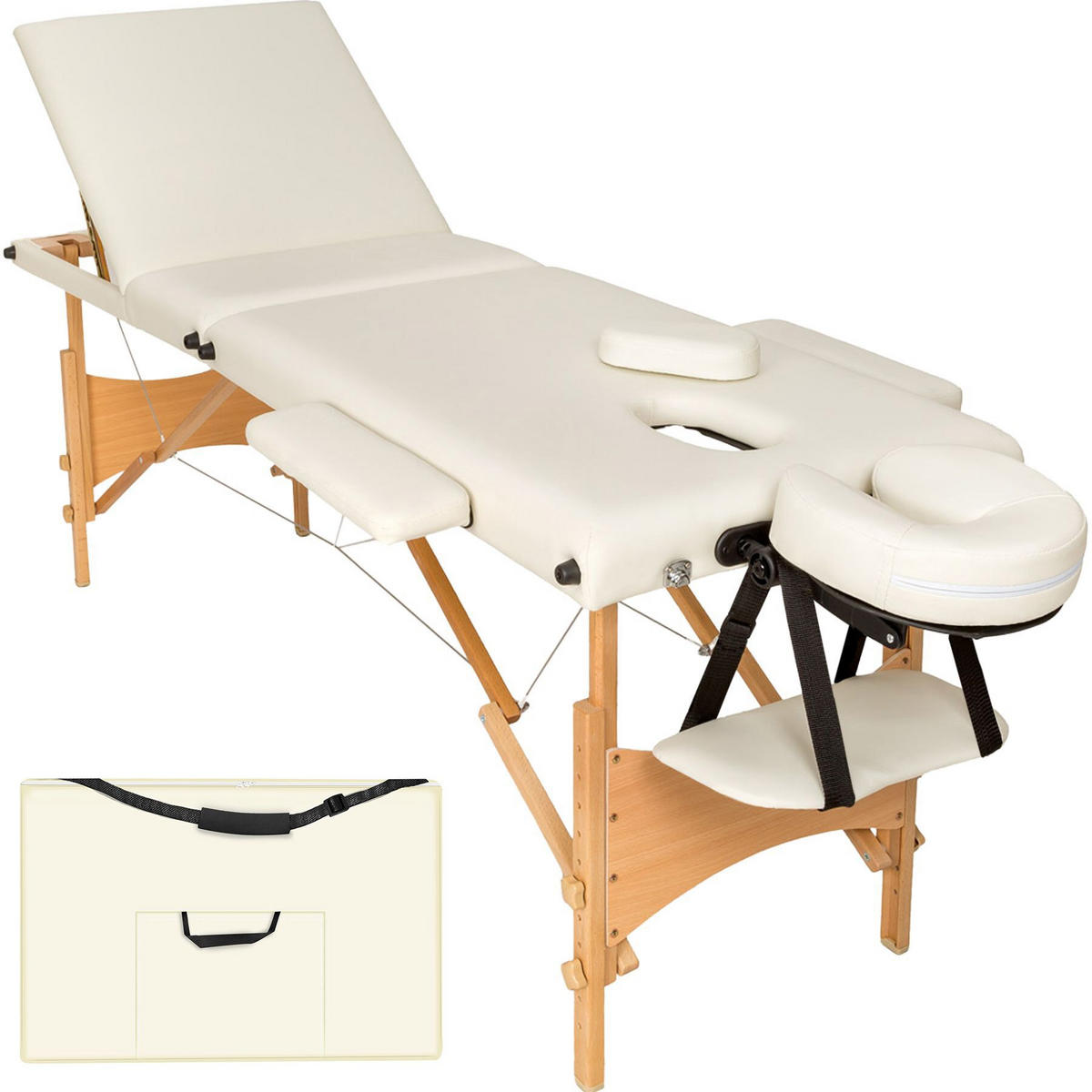MASSAGELIEGE 3 Zonen Daniel,210 x 95 x 84 cm,beige - Beige, Holz (61/62/185cm) - tectake